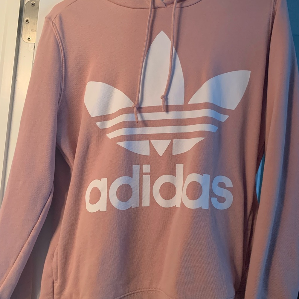 Adidas light pink hooded sweatshirt